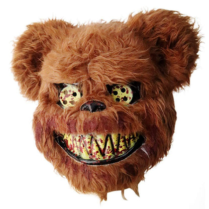 Máscara aterradora de Halloween, máscara de oso, conejo, conejito, máscara de cabeza de peluche sangrienta, accesorios de disfraz de cosplay, máscara de oso y conejo diablo de terror para fiesta de Halloween