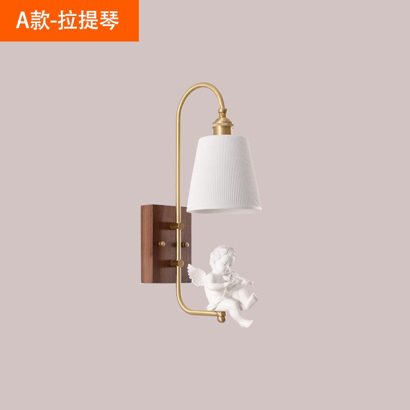 Copper Walnut Angel Resin Led Wall Lamp