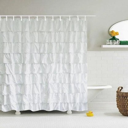 Waterproof Corrugated Edge Shower Curtain Ruffle Bathroom