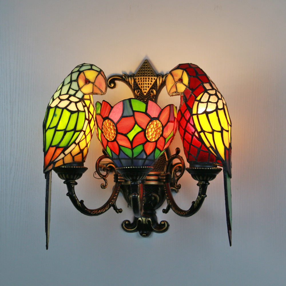 Multi Headed Parrot Series Colored Glass Lampshade