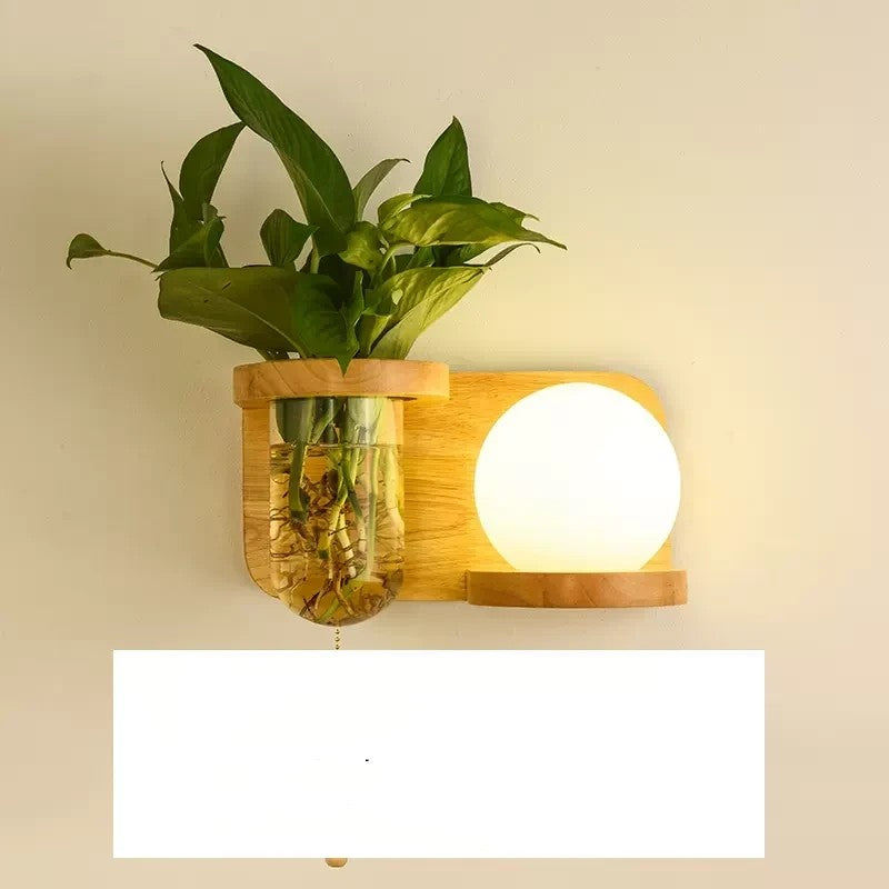 Lampe murale créative en bois massif, plante verte, décoration de couloir, chambre à coucher, lit