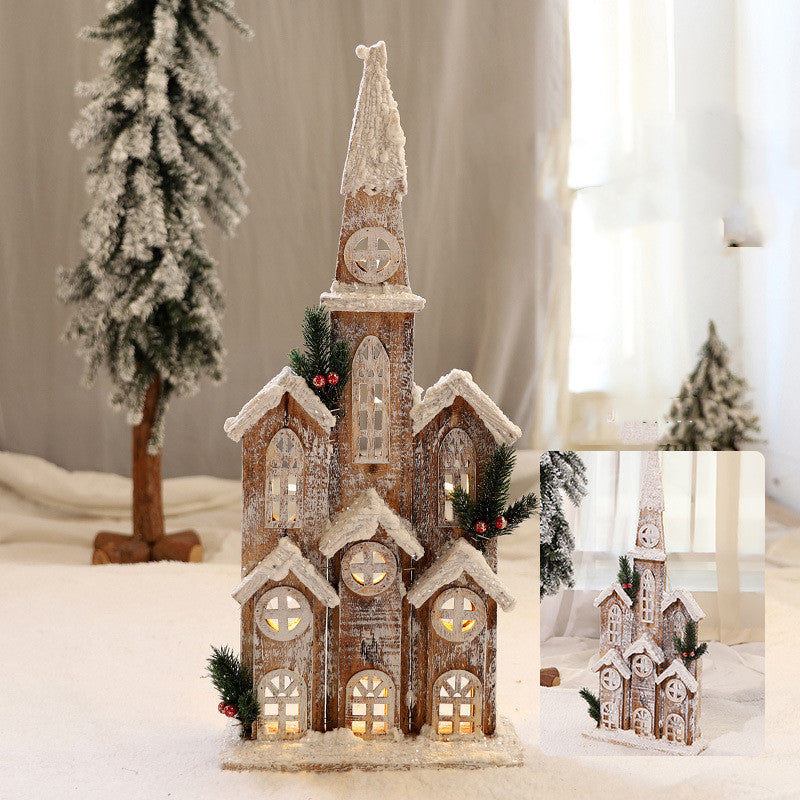 Christmas Decorations Wooden Luminous House Scene Layout