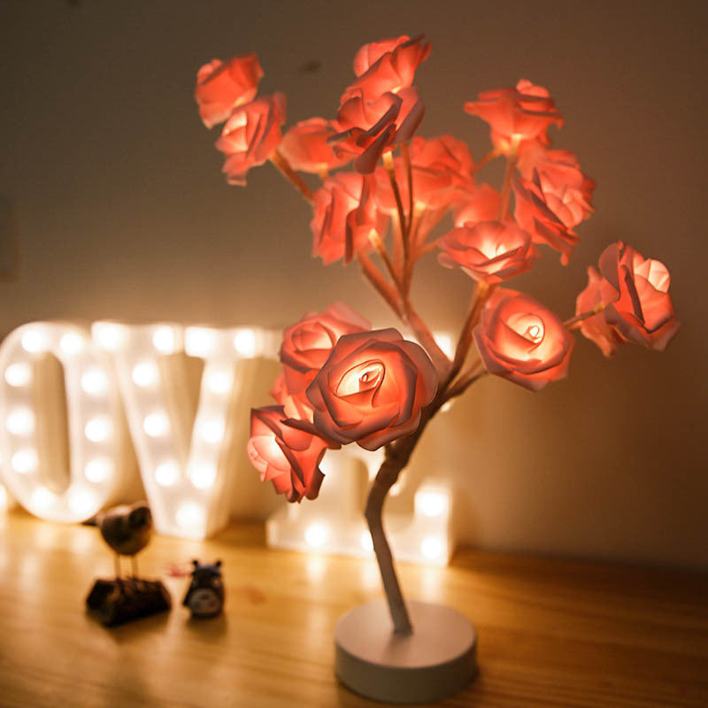 Lampe LED à piles USB en forme de fleur de Rose, luminaire décoratif d'intérieur, idéal pour une Table, un bonsaï, une chambre à coucher ou une chambre à coucher