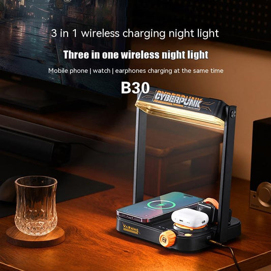 Chargeur sans fil multifonctionnel, petite lampe de nuit trois en un