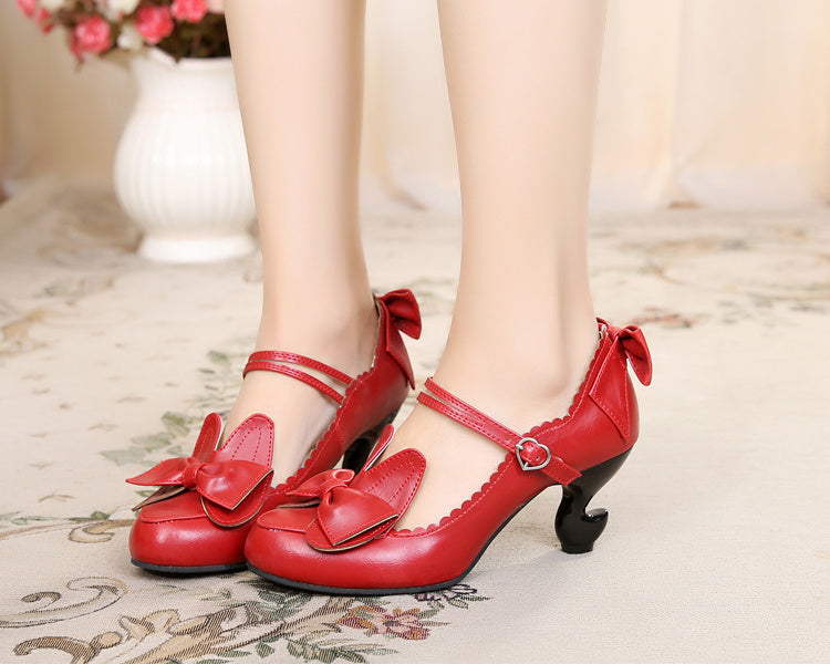 Lolita with sweet bunny bows table toe student heels