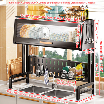 Retractable Hole Plate Kitchen Countertop Dish Drain Rack Multifunctional