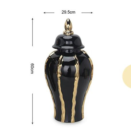 Ceramic Black Gold Pattern Temple Jar Ornaments