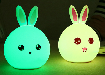 Mignon veilleuse Animal lapin lampes de nuit capteur tactile Silicone LED lumières colorées