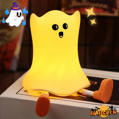 Lámpara de noche de silicona con forma de fantasma para Halloween con control táctil y brillo suave para decoración resistente al agua