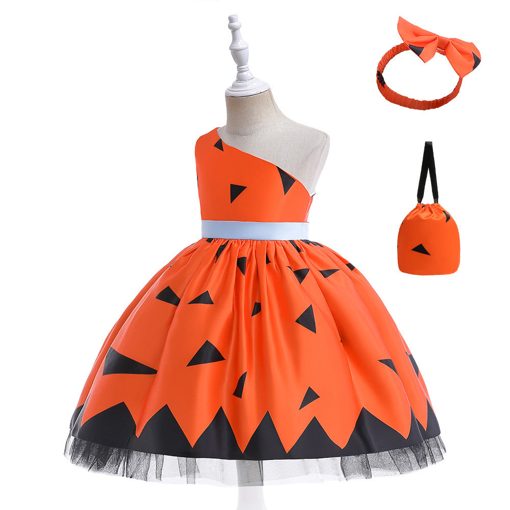 Robe d'Halloween pour enfants avec imprimé drôle de princesse à bandoulière pour filles