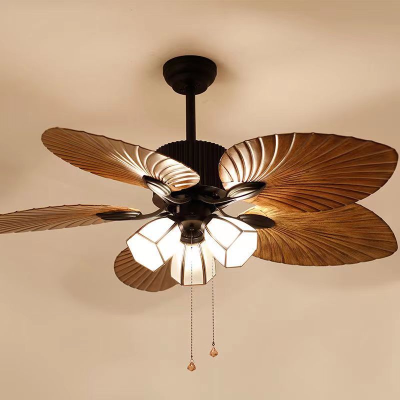 Living Room Southeast Asia Frequency Conversion Mute Fan-style Ceiling Lamp Home Integrated Retro Ceiling Fan Lights