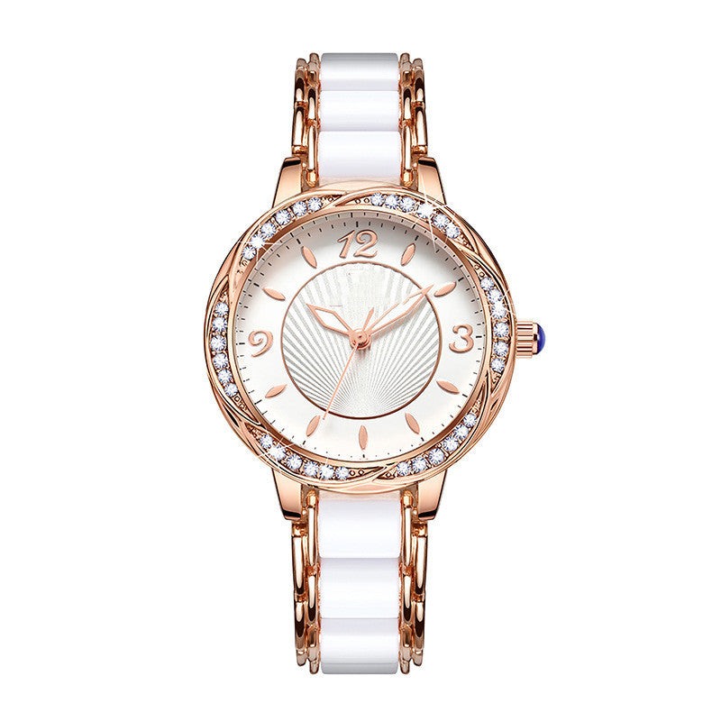 Women's Fashion Simple Ceramic Strap Butterfly Buckle Quartz Watch