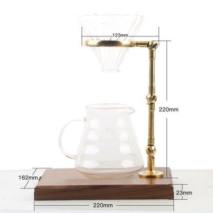 Pure Copper Coffee Pour-over Mount Wooden Base Adjustable Height