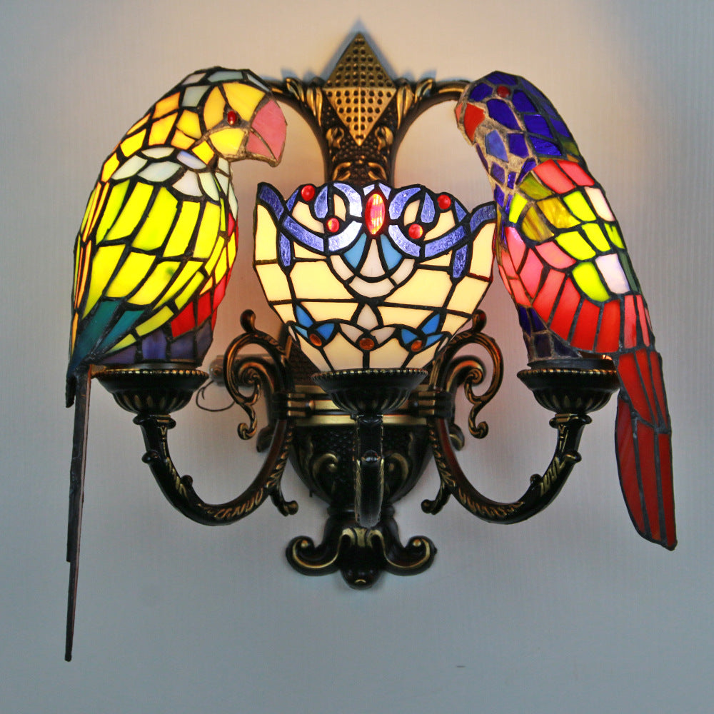 Multi Headed Parrot Series Colored Glass Lampshade