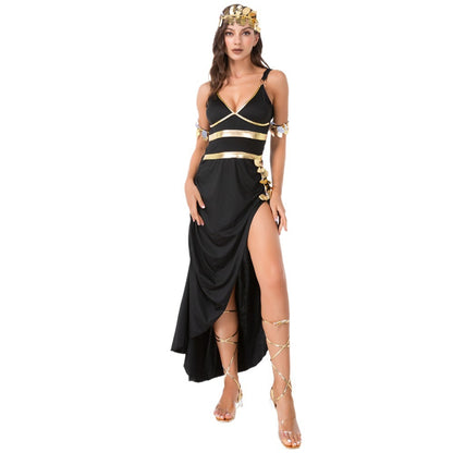 Disfraz de Cleopatra para Halloween, vestido de noche negro