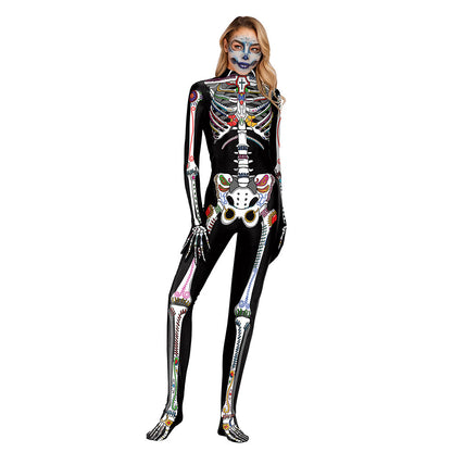 Women's Halloween Human Skeleton One-piece