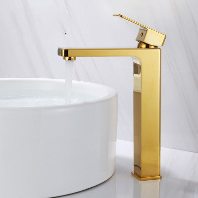 Grifo de lavabo cuadrado dorado de cobre completo nórdico, grifo frío y caliente