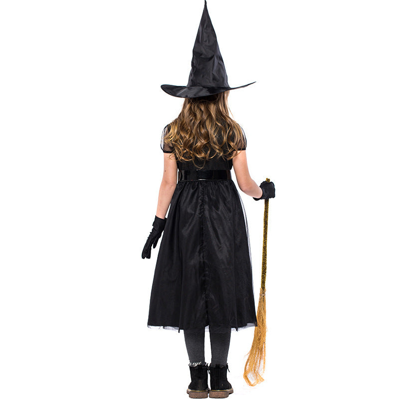 Costume de sorcière d'Halloween en maille noire pour enfants