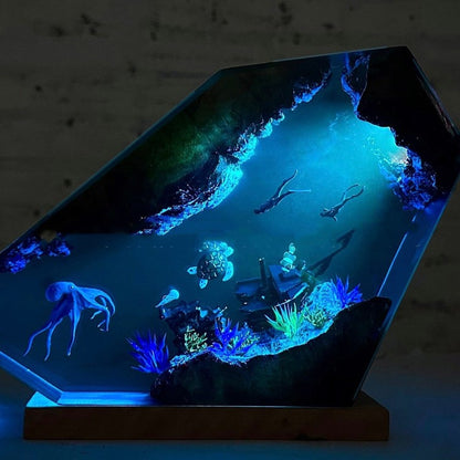 Solid Wood Epoxy Resin Deep Sea World Small Night Lamp