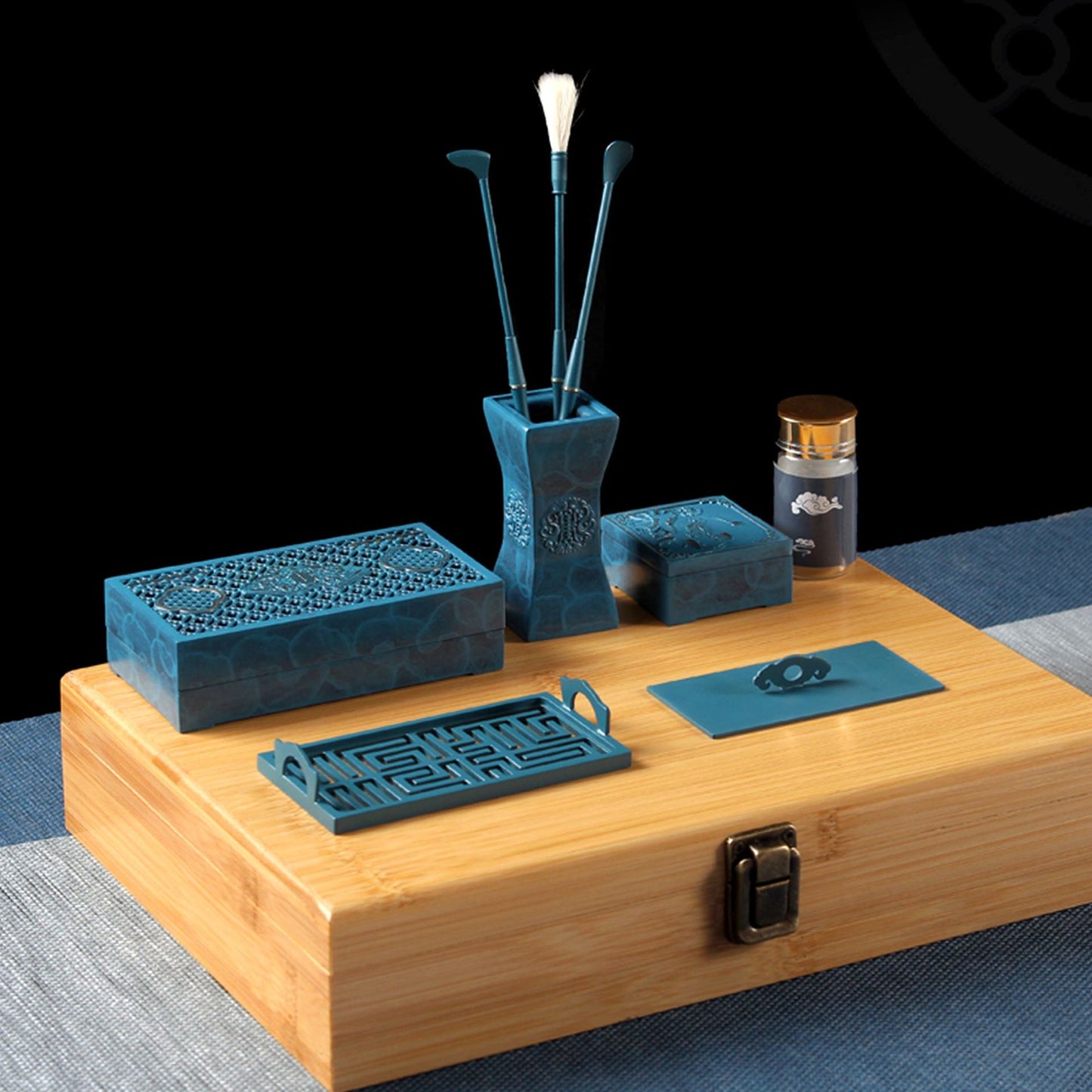 Burning Blue Pure Copper Professional Incense Utensils Fan Window Auspicious Clouds Set