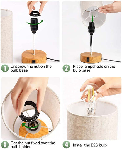 Lámpara de mesa de grano de madera con atenuación de tres velocidades táctil para estudio de sala de estar