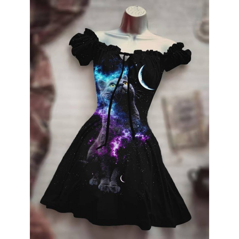 Women's Fashion Temperament Commute Halloween Drawstring Puff Sleeve High Waist Dress