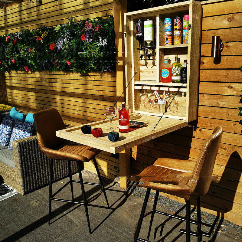 Mesa de madera con caja de vino portátil desplegable