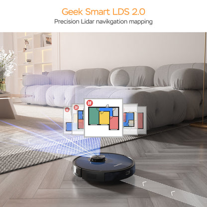 Robot aspirateur et vadrouille Geek Smart L7, navigation LDS, application connectée Wi-Fi, nettoyage sélectif des pièces, aspiration maximale de 2 700 PA, idéal pour les animaux de compagnie et les grandes maisons interdites de vente sur Amazon