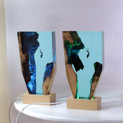 Support de lampe artistique créatif en résine et bois massif, décoration de bureau pour plongeur de grotte Marine, veilleuse, cadeau d'anniversaire, bijoux