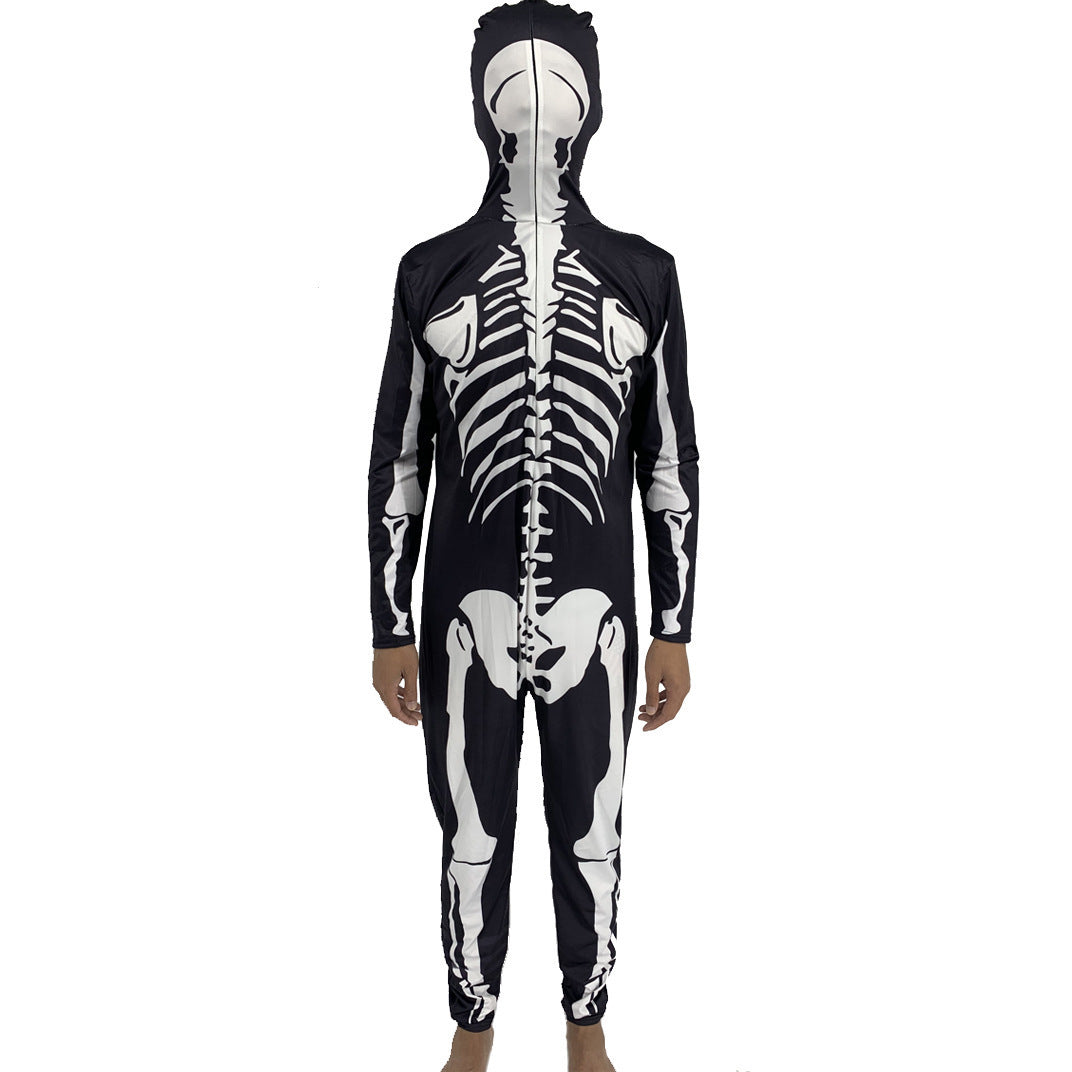 Combinaison à capuche zippée avec motif squelette pour Halloween et carnaval