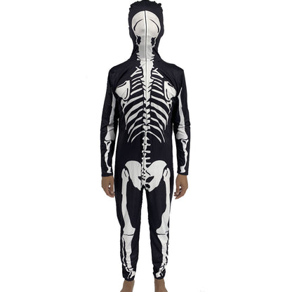 Halloween Carnival Skeleton Zipper Hooded One-piece