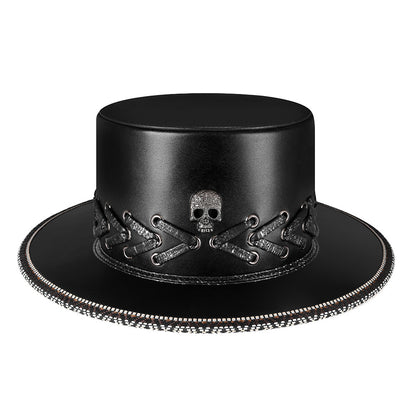 Chapeau haut de forme noir avec tête de mort punk pour Halloween