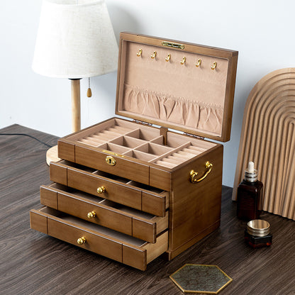 Solid Wood Jewelry Box Retro With Lock Wooden Storage Exquisite