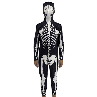 Halloween Carnival Skeleton Zipper Hooded One-piece