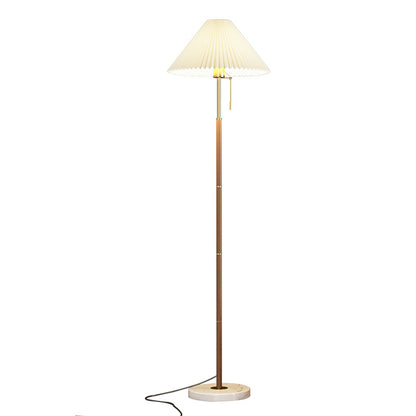 Lámpara de pie plisada Simple de grano de madera de lujo, luz Retro, lámpara de pie para dormitorio, mesita de noche, sofá, estudio