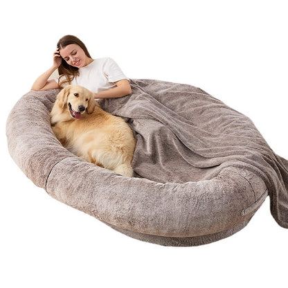 Cama grande para perros de felpa corta y humana