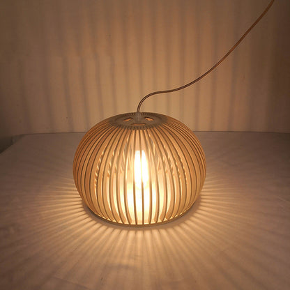 Lustre citrouille demi-rond en bois, style nordique, pour salle à manger, chambre à coucher, café