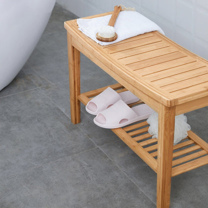 Taburete de baño de bambú, estante de almacenamiento de madera maciza, sala de estar multifuncional para el hogar