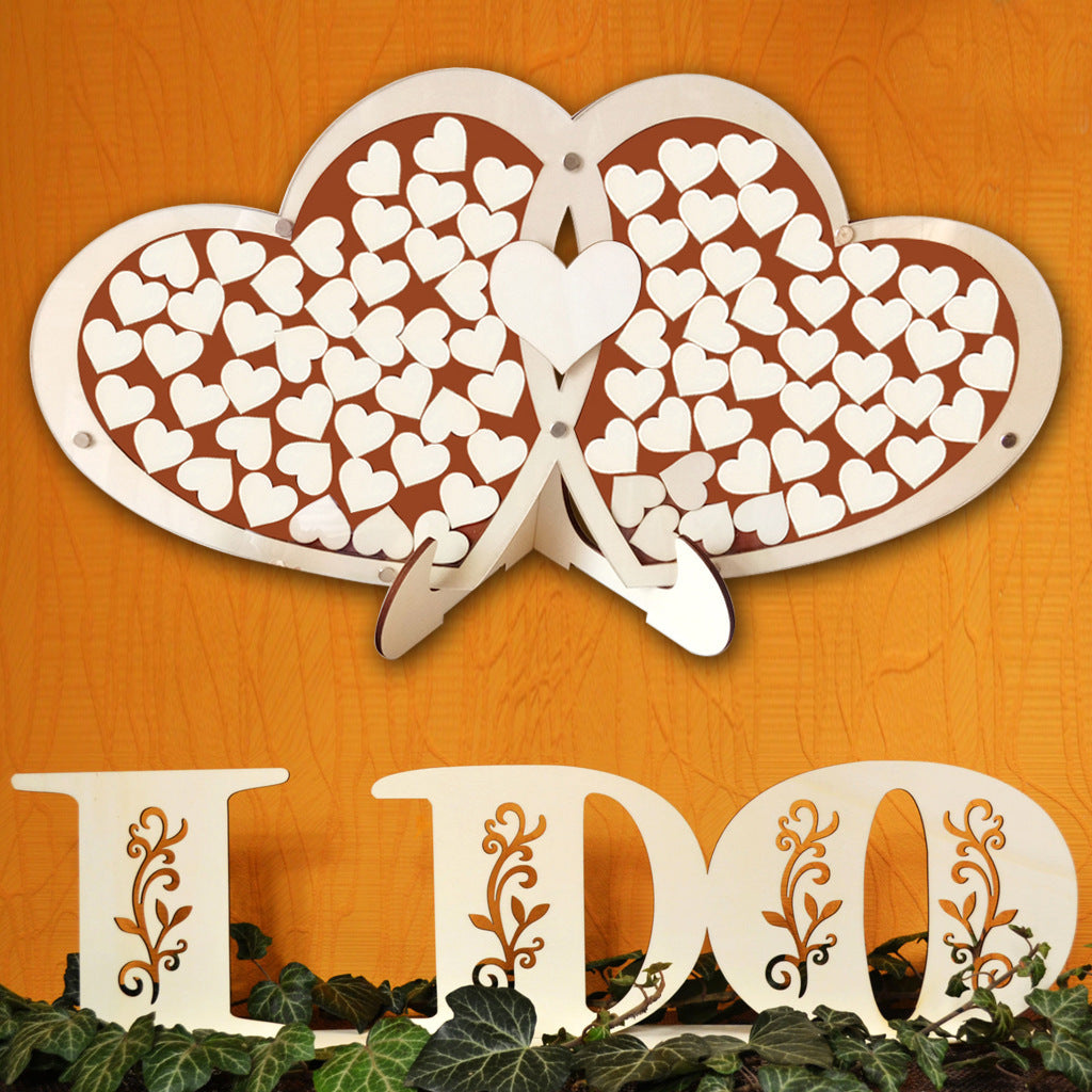 Wooden Wedding Supplies Double Heart Sign Table Decoration