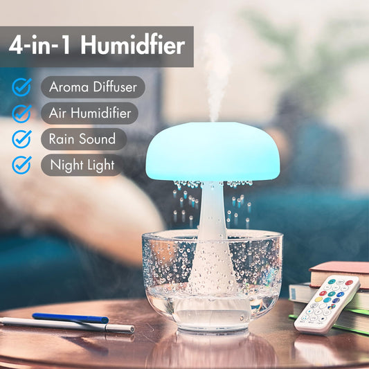 Humidificateur de goutte de pluie de méduse, atomisation ultrasonique, lumière d'ambiance à sept couleurs, diffuseur d'arôme de pluie de nuage, décoration de maison