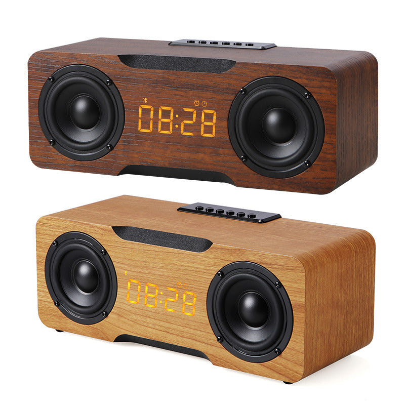 Altavoz Bluetooth con reloj de madera, función de tarjeta TF de disco U, altavoz de escritorio para el hogar