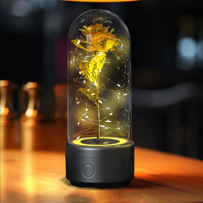 Creative 2 en 1 Rose Fleurs Lumière LED Et Haut-Parleur Bluetooth Cadeau De Saint Valentin Rose Lumineuse Veilleuse Ornement Dans Un Couvercle En Verre