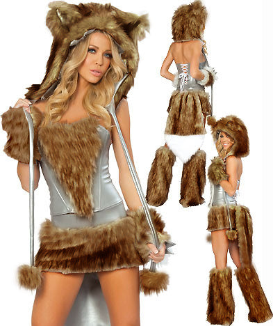 Halloween Big Tail Fur Leopard Print Performance Dress