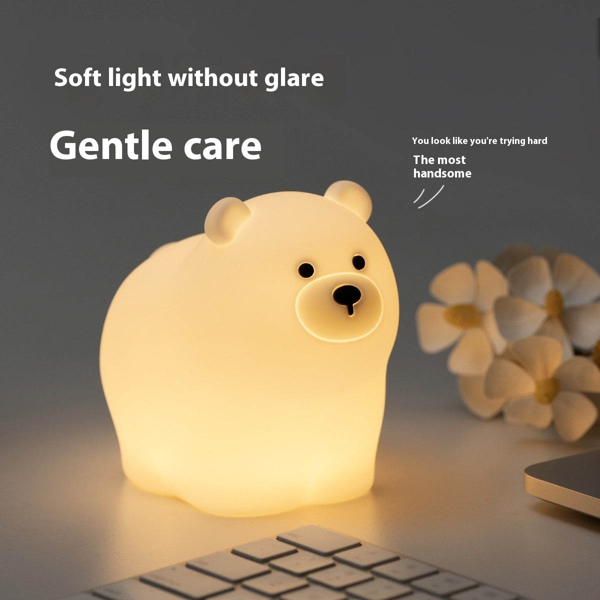 Veilleuse ours polaire en silicone, lampe de sommeil créative pour la protection des yeux