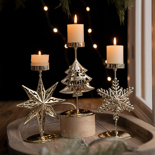 Candelabro navideño con decoración dorada para ventana, bandeja de hierro estilo retro