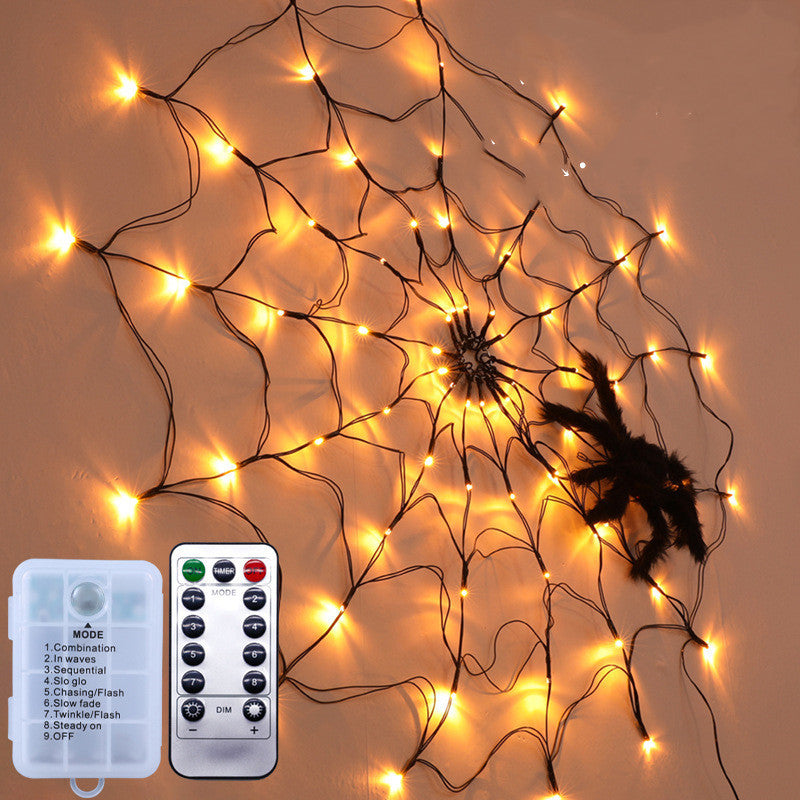 Guirlande lumineuse Led en toile d'araignée pour Halloween, 5v, avec télécommande, 8 Modes, lampe d'ambiance en filet, décoration de fête intérieure et extérieure