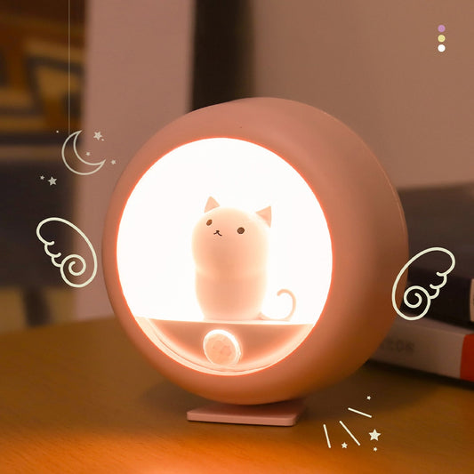 Luz nocturna de gato con detección de movimiento creativa, lámpara de ambiente para dormitorio de mascotas, lámpara de pared con Sensor de movimiento del cuerpo humano, lámparas para dormitorio