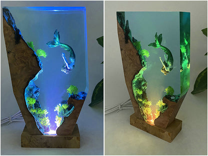 DIY Mermaid Ocean Small Night Lamp Creative Handmade Wooden Resin Decorations