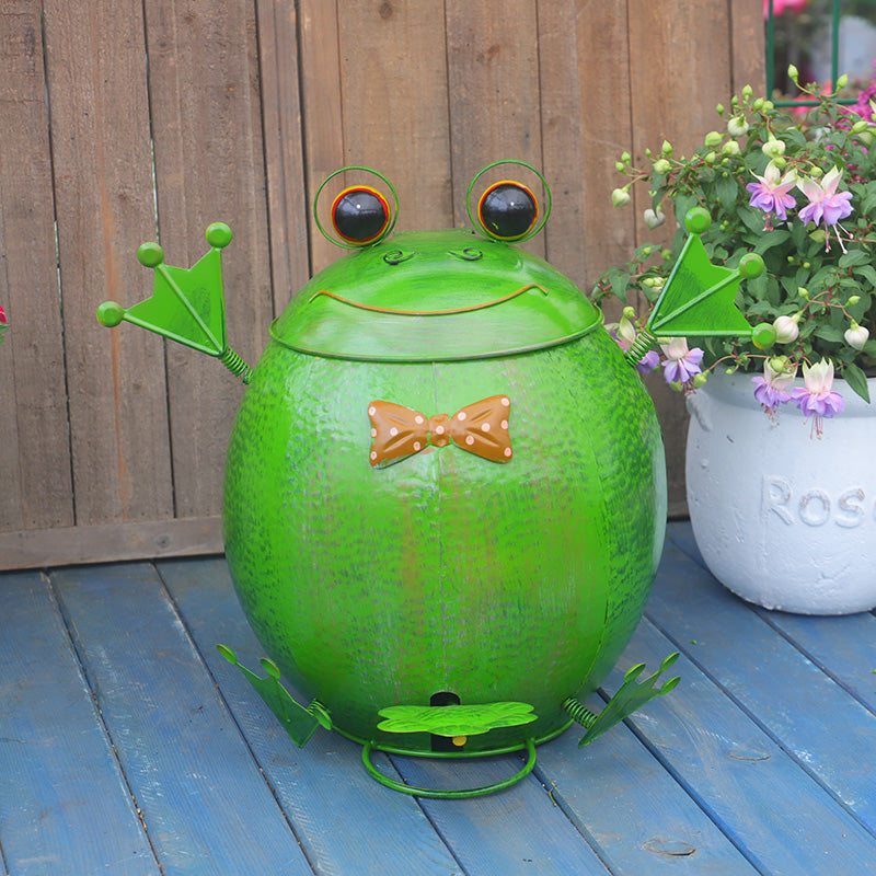 Wrought Iron Frog Owl Trash Can