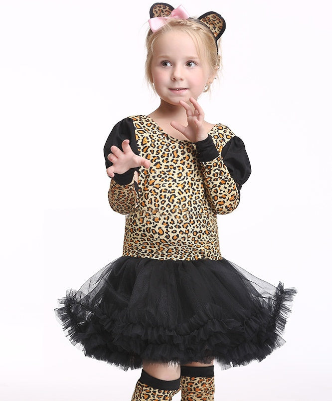 Costume de cosplay de chat léopard d'Halloween pour enfants pour filles